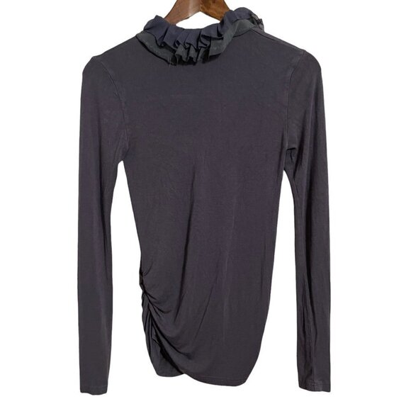 MM Couture By Miss Me Women's Gray Ruffle Button Ruched Long Sleeve Blouse Small - Picture 8 of 8